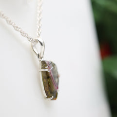 Carved Green & Pink Tourmaline Wing Pendant – 925 Sterling Silver