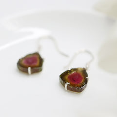 Watermelon Tourmaline Slice Earrings – 925 Sterling Silver