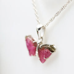 Large Pink & Green Tourmaline Butterfly Pendant – 925 Sterling Silver