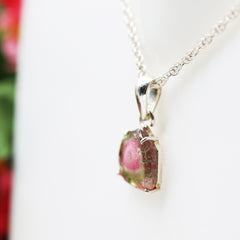 Raw Edge Watermelon Tourmaline Slice Pendant – 925 Sterling Silver