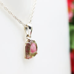 Raw Edge Watermelon Tourmaline Slice Pendant – 925 Sterling Silver