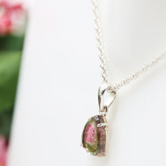 Dark Pink Center Watermelon Tourmaline Slice Pendant โ 925 Sterling Silver