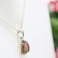 Dark Pink Center Watermelon Tourmaline Slice Pendant โ 925 Sterling Silver