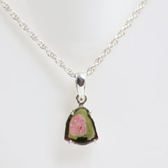 Light Pink Center Watermelon Tourmaline Slice Pendant โ 925 Sterling Silver