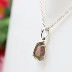 Light Pink Center Watermelon Tourmaline Slice Pendant โ 925 Sterling Silver