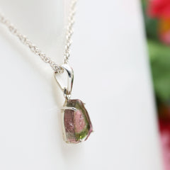 Light Pink Center Watermelon Tourmaline Slice Pendant โ 925 Sterling Silver