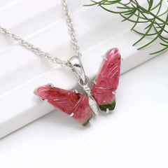 Thin Pink Butterfly Pendant in 925 Sterling Silver