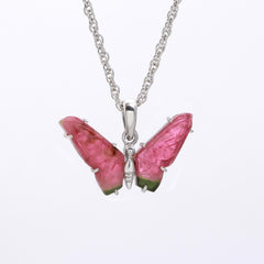 Thin Pink Butterfly Pendant in 925 Sterling Silver