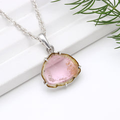 Light Pink Watermelon Tourmaline Slice Pendant – 925 Sterling Silver