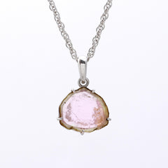Light Pink Watermelon Tourmaline Slice Pendant – 925 Sterling Silver