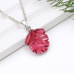 Bold Pink Leaf Pendant in 925 Sterling Silver