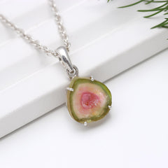 Watermelon Tourmaline Slice Pendant β 925 Sterling Silver