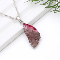 Pink to Smoky Leaf Pendant in 925 Sterling Silver