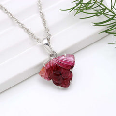 Pink Triangle Leaf Pendant in 925 Sterling Silver