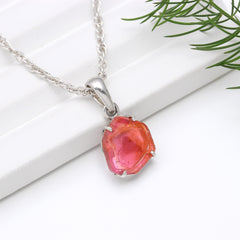 Pink Tourmaline Slice Pendant with Jardí Inclusions – 925 Sterling Silver