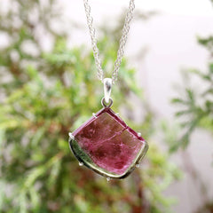 Statement Pink-Green Tourmaline Slice Pendant in 925 Sterling Silver