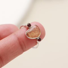 Yellow Tourmaline Flat-Cut Ring with Pink Round Accents – 925 Sterling Silver