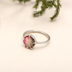 Fine Quality Carved Tourmaline Flower Ring โ 925 Sterling Silver