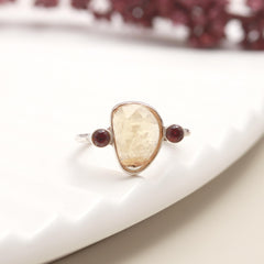 Yellow Tourmaline Flat-Cut Ring with Pink Round Accents – 925 Sterling Silver