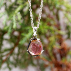 Pink-White Tourmaline Slice Pendant in 925 Sterling Silver