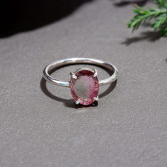 Bicolor Flat Cut Tourmaline Ring – 925 Sterling Silver