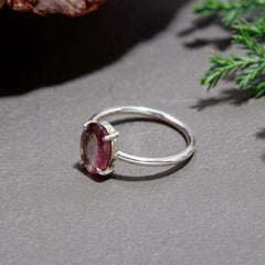 Bicolor Flat Cut Tourmaline Ring – 925 Sterling Silver