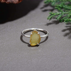 Yellow Flat Cut Tourmaline Ring โ 925 Sterling Silver