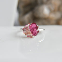 Pink-White Bicolor Tourmaline Flower Ring – 925 Sterling Silver
