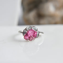 Blue-Pink Bicolor Tourmaline Flower Ring – 925 Sterling Silver