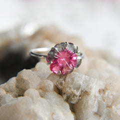 Blue-Pink Bicolor Tourmaline Flower Ring – 925 Sterling Silver