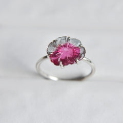 Blue-Pink Bicolor Tourmaline Flower Ring – 925 Sterling Silver
