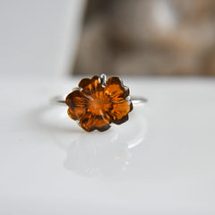 Orange Golden Tourmaline Flower Ring – 925 Sterling Silver