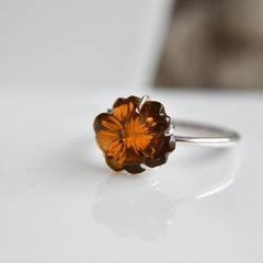 Orange Golden Tourmaline Flower Ring – 925 Sterling Silver