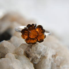 Orange Golden Tourmaline Flower Ring – 925 Sterling Silver