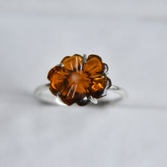 Orange Golden Tourmaline Flower Ring – 925 Sterling Silver