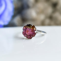 Bicolor Tourmaline Flower Ring – 925 Sterling Silver