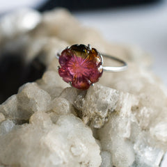 Bicolor Tourmaline Flower Ring – 925 Sterling Silver