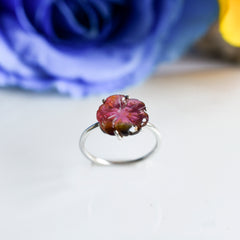 Bicolor Tourmaline Flower Ring – 925 Sterling Silver
