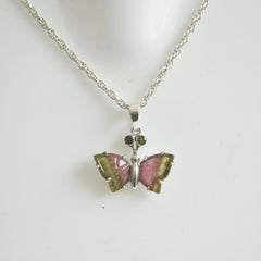 Tourmaline Butterfly Pendant with Green Round-Cut Eyes โ 925 Sterling Silver