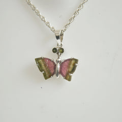 Tourmaline Butterfly Pendant with Green Round-Cut Eyes โ 925 Sterling Silver