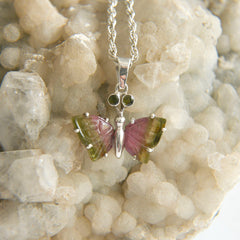 Tourmaline Butterfly Pendant with Green Round-Cut Eyes โ 925 Sterling Silver