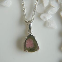 Light Pink Center Watermelon Tourmaline Slice Pendant โ 925 Sterling Silver