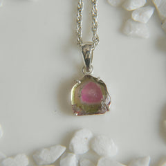 Raw Edge Watermelon Tourmaline Slice Pendant – 925 Sterling Silver