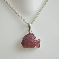 Carved Pink Tourmaline Fish Pendant โ 925 Sterling Silver