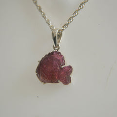Carved Pink Tourmaline Fish Pendant โ 925 Sterling Silver