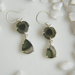 Dark Watermelon & Green Tourmaline Drop Earrings โ 925 Sterling Silver