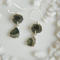 Dark Watermelon & Green Tourmaline Drop Earrings โ 925 Sterling Silver