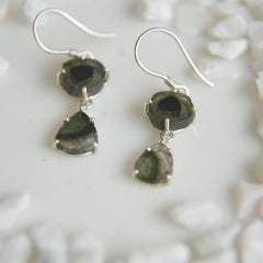 Dark Watermelon & Green Tourmaline Drop Earrings โ 925 Sterling Silver