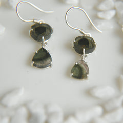 Dark Watermelon & Green Tourmaline Drop Earrings โ 925 Sterling Silver