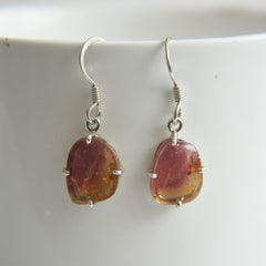 Red-Golden Tourmaline Petite Drop Earrings โ 925 Sterling Silver